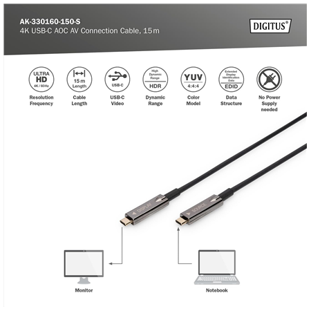 Digitus 4K USB Type-C AOC AV Connection Cable | AK-330160-150-S