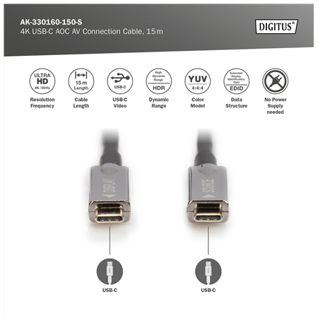 Digitus 4K USB Type-C AOC AV Connection Cable | AK-330160-150-S