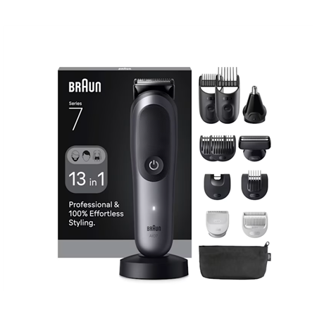 Braun 13in1 Grooming Kit | All-in-One Series 7 AIO7560 | Cordless | Number of length steps 14 | Black/Grey