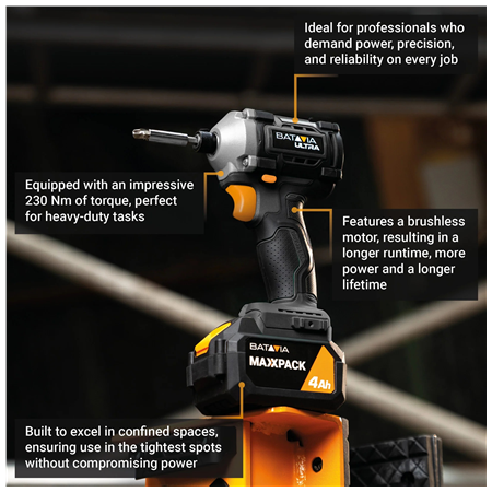 Batavia B.V. 18V Cordless Brushless Impact Driver 230 Nm, Without Battery and Charger
