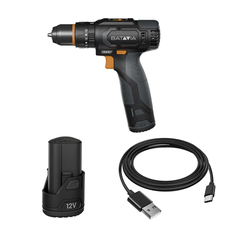 Batavia B.V. 12V Cordless Combi Drill - Fixxpack 2.0 Set (incl. 2.0Ah Battery & USB-C charging Cable)