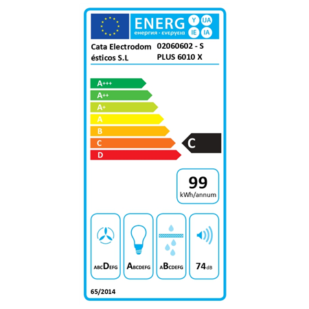 CATA Hood | S PLUS 6010 X | Wall mounted | Energy efficiency class C | Width 60 cm | 637 m³/h | Mechanical | LED | Inox