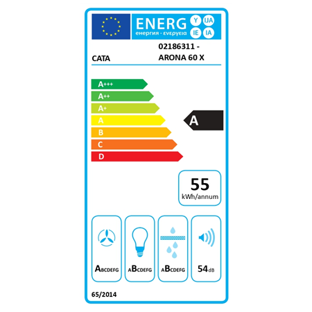 CATA Hood | ARONA 60 X | Canopy | Energy efficiency class A | Width 59.5 cm | 766 m³/h | Electronic | LED | Inox