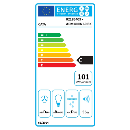 CATA Hood | ARMONIA 60 BK | Canopy | Energy efficiency class C | Width 79.8 cm | 645 m³/h | Mechanical | LED | Black