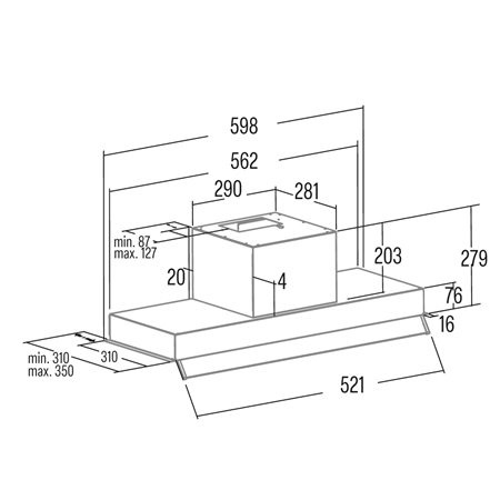 CATA Hood | ARMONIA 60 BK | Canopy | Energy efficiency class C | Width 79.8 cm | 645 m³/h | Mechanical | LED | Black