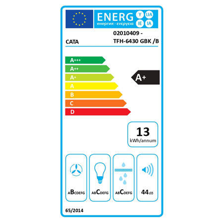 CATA Hood | TFH 6430 GBK | Telescopic | Energy efficiency class A+ | Width 59.8 cm | 391.5 m³/h | Electronic | LED | Black