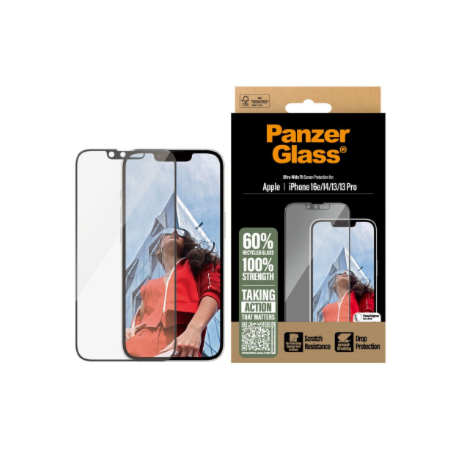 PanzerGlass Screen protector | Apple | iPhone 13/iPhone 13 Pro/iPhone 14/iPhone 16e | Glass | Transparent | Ultra-Wide Fit W. Al