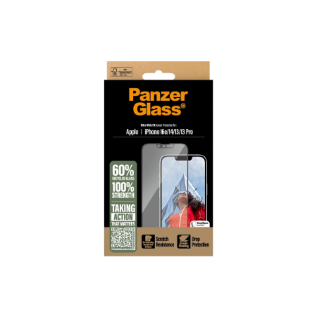 PanzerGlass Screen protector | Apple | iPhone 13/iPhone 13 Pro/iPhone 14/iPhone 16e | Glass | Transparent | Ultra-Wide Fit W. Al