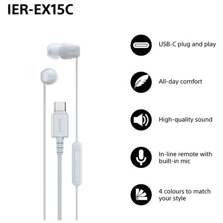 Sony Earbuds | IER‑EX15C | Wired | In-ear | Microphone | White