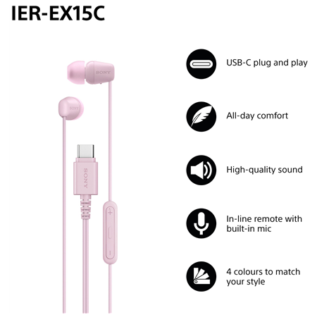 Sony Earbuds | IER‑EX15C | Wired | In-ear | Microphone | Pink