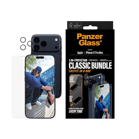 PanzerGlass 2-in-1 Classic Bundle | Screen Protector/Lens protector | Apple | iPhone 17 Pro Max | Transparent