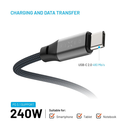 Fixed | Magnetic Braided Cable USB-C/USB-C, USB 2.0, Gray | FIXDBM-CC12-GR