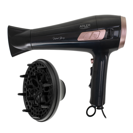 Adler Hair dryer with retractable power cord | AD 2283 | 2400 W | Number of temperature settings 3 | Diffuser nozzle | Black/Gol