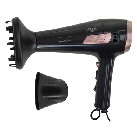 Adler Hair dryer with retractable power cord | AD 2283 | 2400 W | Number of temperature settings 3 | Diffuser nozzle | Black/Gol
