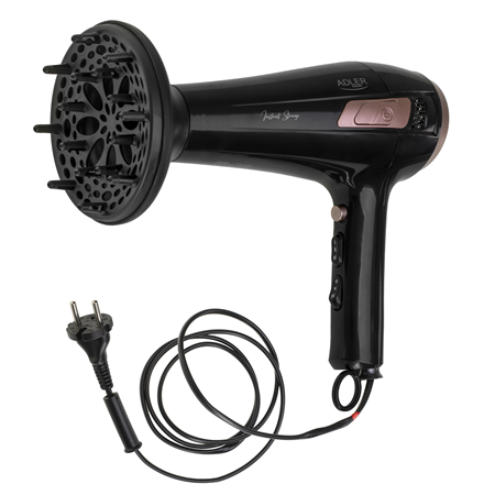 Adler Hair dryer with retractable power cord | AD 2283 | 2400 W | Number of temperature settings 3 | Diffuser nozzle | Black/Gol