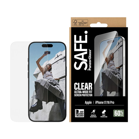 PanzerGlass Screen protector | Apple | iPhone 16 Pro/iPhone 17 | Transparent | Ultra-Wide Fit w. EasyAligner