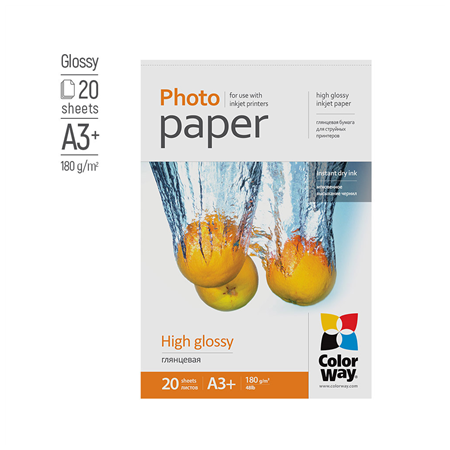 ColorWay Photo Paper, 20 sheets | 180 g/m² | A3+ | High Glossy