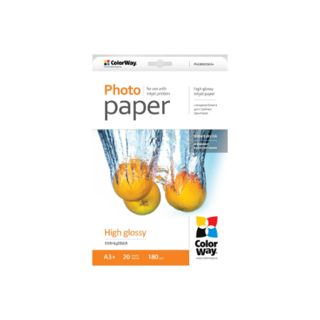 ColorWay Photo Paper, 20 sheets | 180 g/m² | A3+ | High Glossy