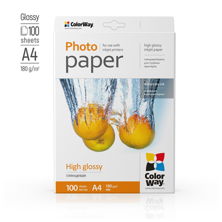 ColorWay Photo Paper, 100 sheets | 180 g/m² | A4 | High Glossy