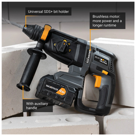 Batavia B.V. 18V Cordless Brushless Rotary Hammer SDS+, Without Battery and Charger in BMC