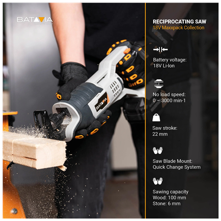 Batavia B.V. | 18V Cordless Reciprocating Saw - Without Battery and Charger