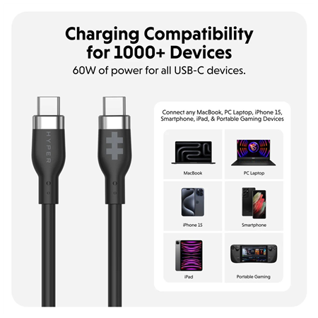 Hyper HyperJuice USB-C Silicone Charging Cable | HJ4011BKGL