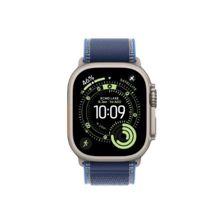 Apple | 49mm Blue/Bright Blue Trail Loop - S/M - Natural Titanium Finish