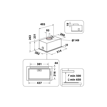 Whirlpool Hood | WCTH 63F LEB X | Built-in | Energy efficiency class B | Width 51.4 cm | 435 m³/h | Electronic | LED | Inox