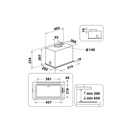 Whirlpool Hood | WCT3 63F LTK | Built-in | Energy efficiency class B | Width 51.4 cm | 430 m³/h | Electronic | LED | Black