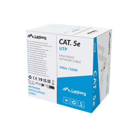 Lanberg | LAN Cable CAT.5E UTP 100M Solid CU Grey Fluke Passed | LCU5-12CU-0100-S