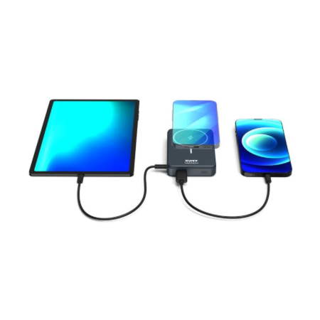 PORT CONNECT | USB-C external battery PD, Wireless Qi2 | 10000 mAh | Blue