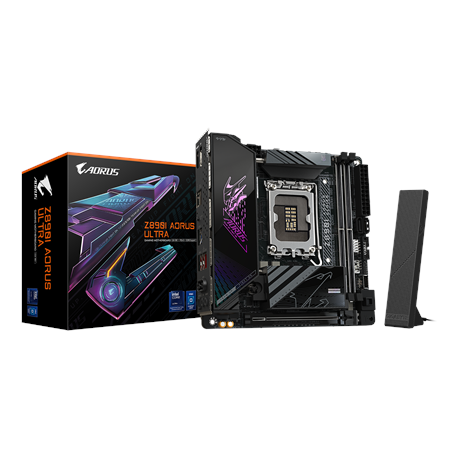 Gigabyte Z890I AORUS ULTRA | Processor family Intel | Processor socket LGA1851 | DDR5 | Supported hard disk drive interfaces M.2