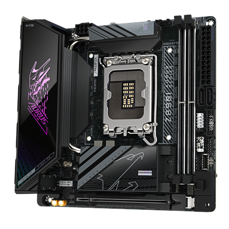 Gigabyte Z890I AORUS ULTRA | Processor family Intel | Processor socket LGA1851 | DDR5 | Supported hard disk drive interfaces M.2