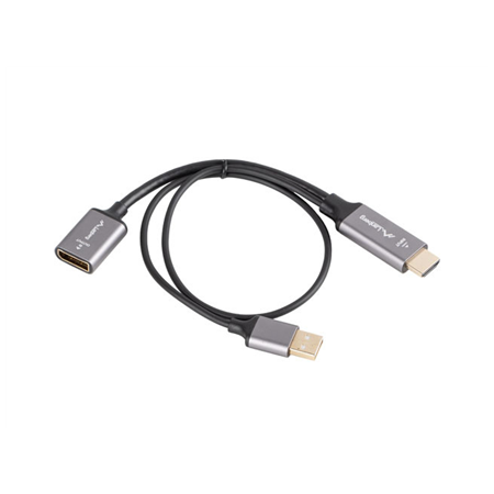Lanberg HDMI (M) to Displayport (F) Adapter 4K on cable 20cm, Silver | AD-HD-DP-02