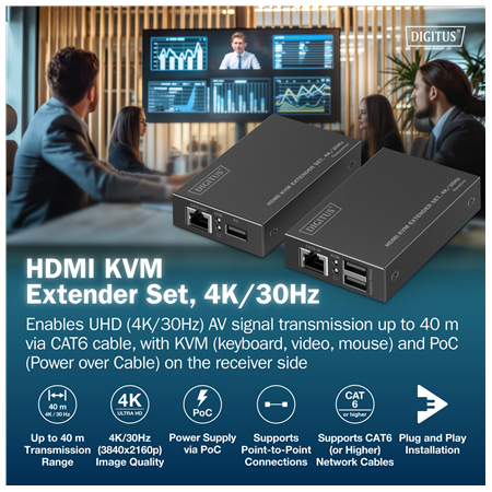 Digitus | HDMI KVM Extender Set, 4K/30Hz | DS-55357