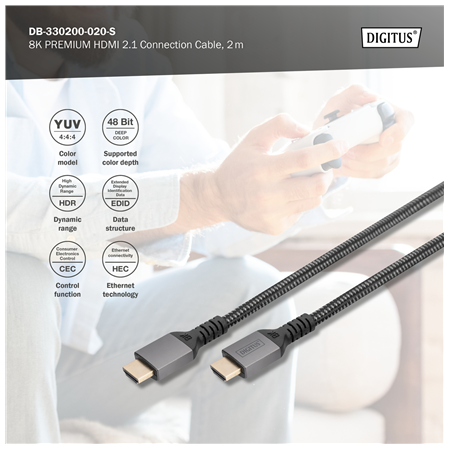 Digitus 8K HDMI Ultra High Speed Connection Cable | DB-330200-020-S | 2 m