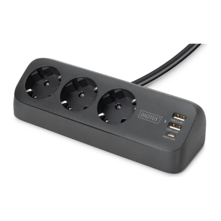 Digitus 3-way office socket strip with 2x USB-A and 1x USB-C connections | DA-70625