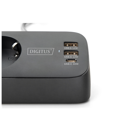 Digitus 3-way office socket strip with 2x USB-A and 1x USB-C connections | DA-70625