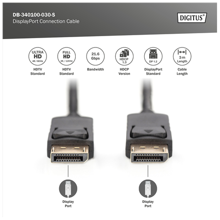 Digitus DisplayPort Connection Cable | DB-340100-030-S | 3 m