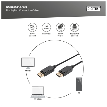 Digitus | DisplayPort Connection Cable | AK-340103-030-S | 3 m
