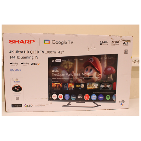 SALE OUT. Sharp 43HR7265E | 43 | Smart TV | Google TV | Black | DAMAGED PACKAGING