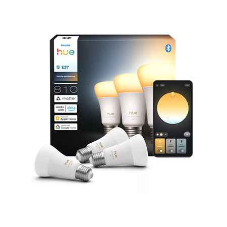 Philips Hue WA 810 A60 3P EU | E27 | 6 W | Warm to cool white light | Bluetooth, Zigbee