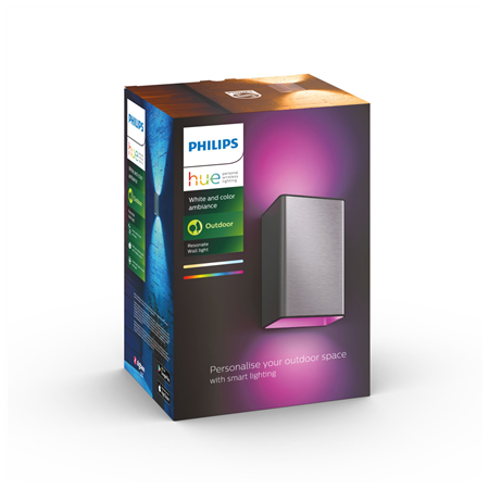 Philips Hue WCA Resonate Outdoor Wall Lantern, Inox | 8 W | 2000-6500 Hue White Colour Ambiance
