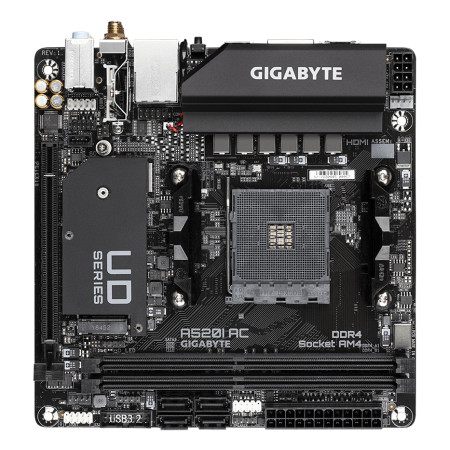 GIGABYTE A520I AC pagrindinė plokštė AMD A520 AM4 lizdas mini ITX