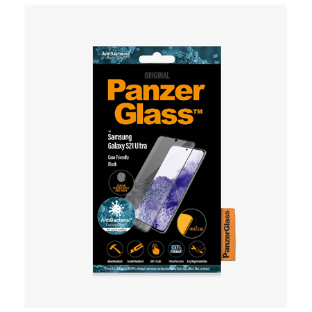 PanzerGlass | Samsung | Galaxy S21 Ultra Series | Antibacterial glass | Black | Case Friendly, Compatible with the in-screen fin