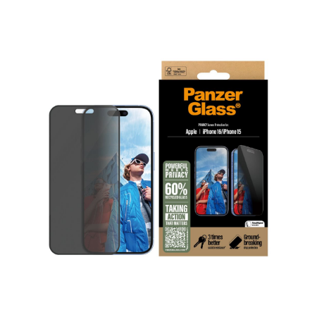 PanzerGlass Screen protector | Apple | iPhone 16/iPhone 15 | Glass | Black | Ultra-Wide Fit