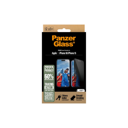 PanzerGlass Screen protector | Apple | iPhone 16/iPhone 15 | Glass | Black | Ultra-Wide Fit