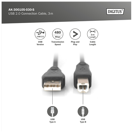 Digitus USB 2.0 Connection Cable | AK-300105-030-S