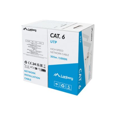 Lanberg | LAN Cable Cat.6 305M Solid CCA Grey Fluke Passed | LCU6-15CC-0305-S