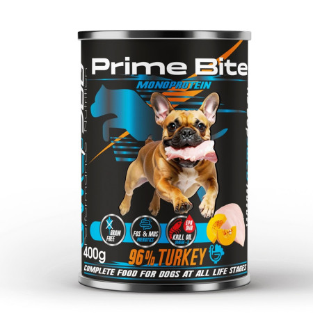 PRIME BITE Monoprotein Turkey with pumpkin - drėgnas ėdalas šunims - 400g
